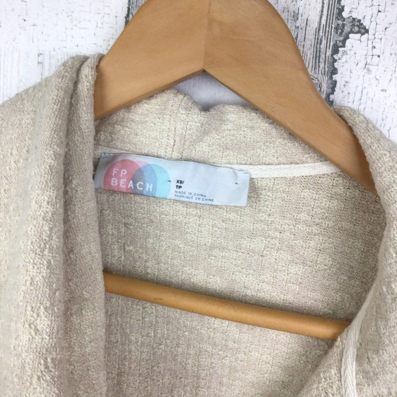 Free People Beach Knit Floppy Collar ribbed Jacket Sweater Cardigan XS - Picture 2 of 9